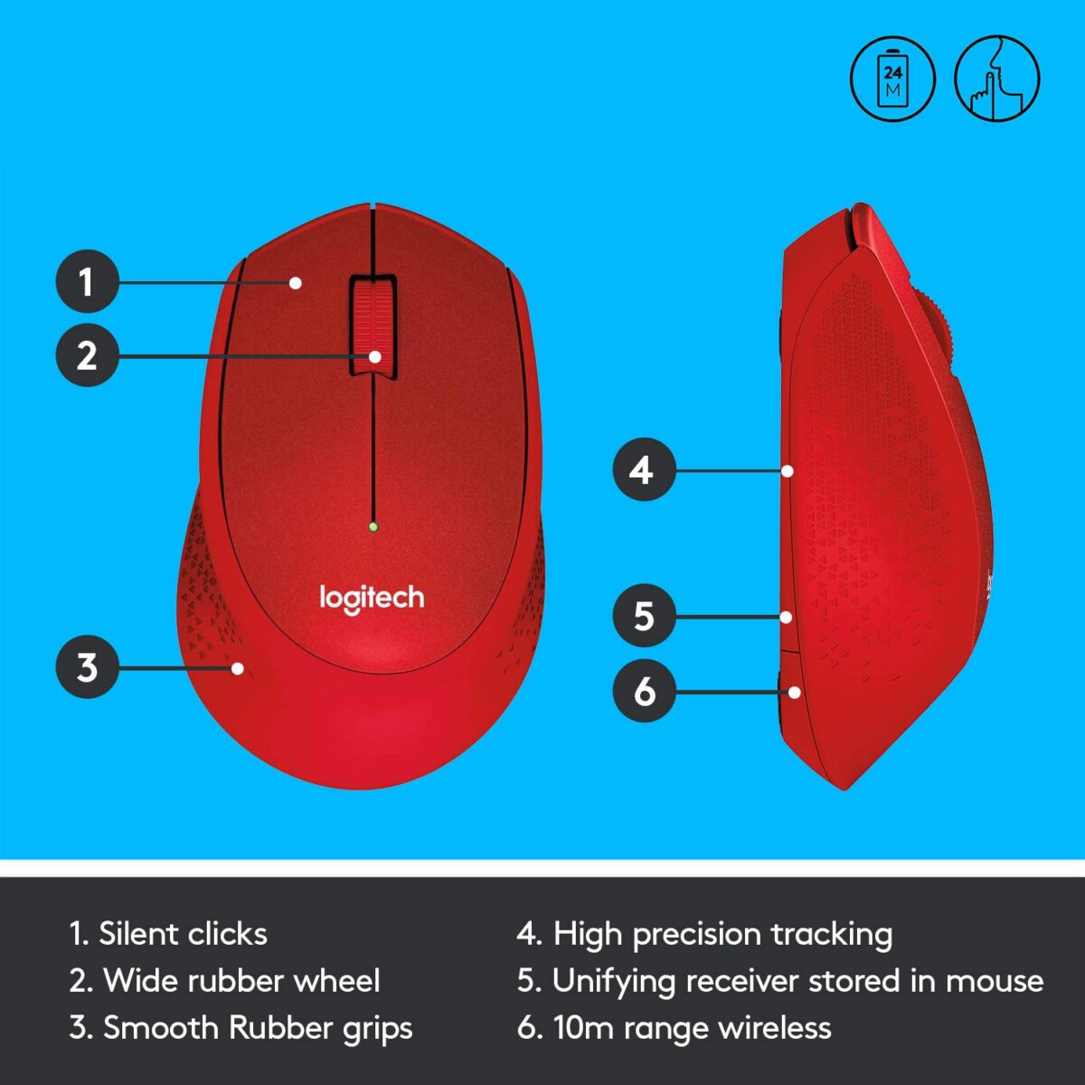 Logitech M331 Silent Plus Wireless Mouse - Red - Image 3