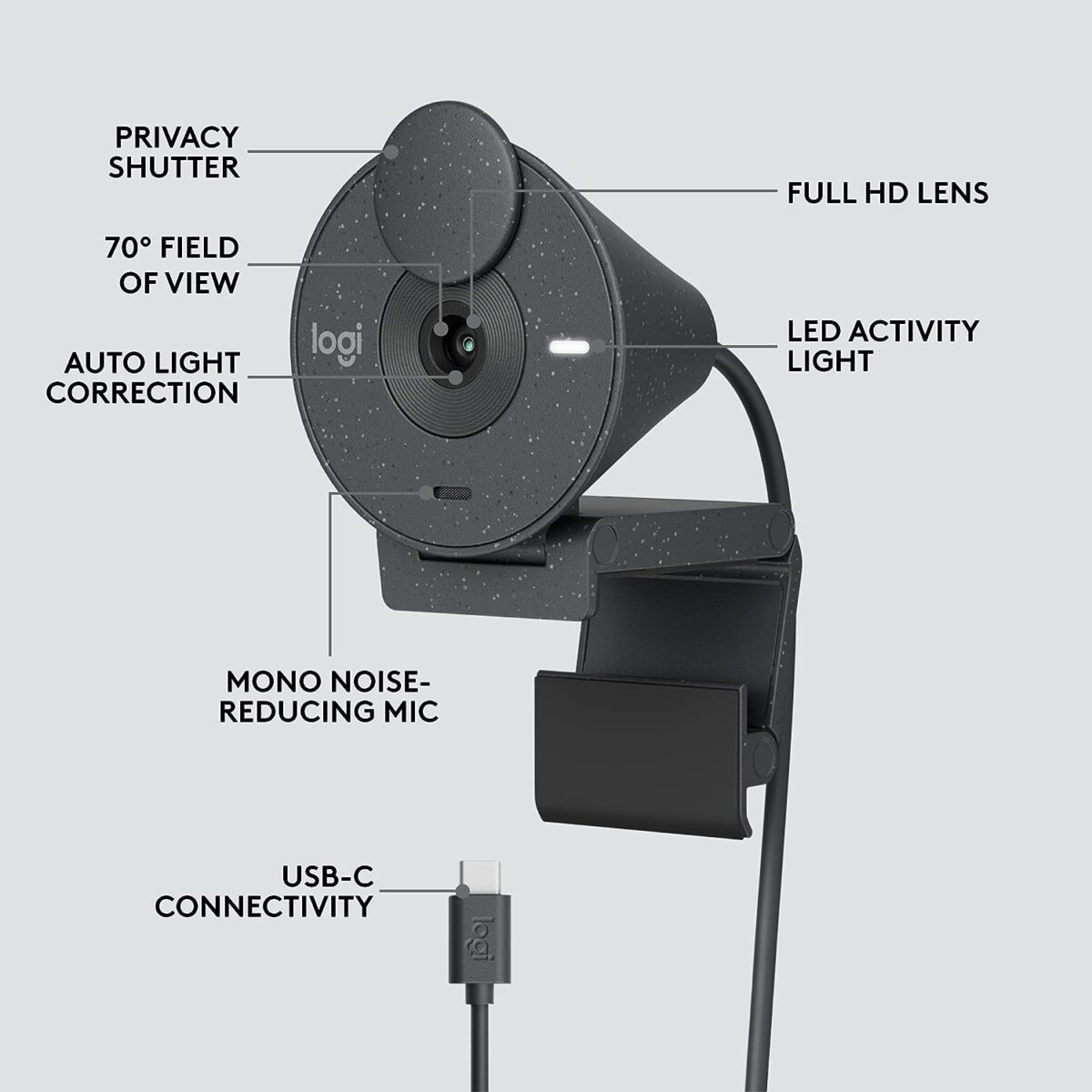 Logitech Brio 300 Full HD Webcam with Privacy Shutter, Graphite - Image 5