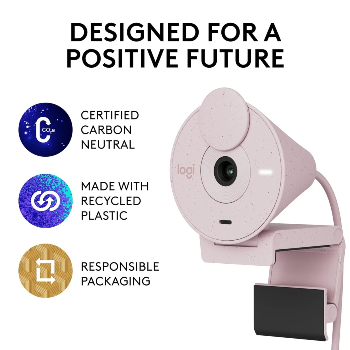 Logitech Brio 300 Full HD Webcam with Privacy Shutter, Rose - Image 6