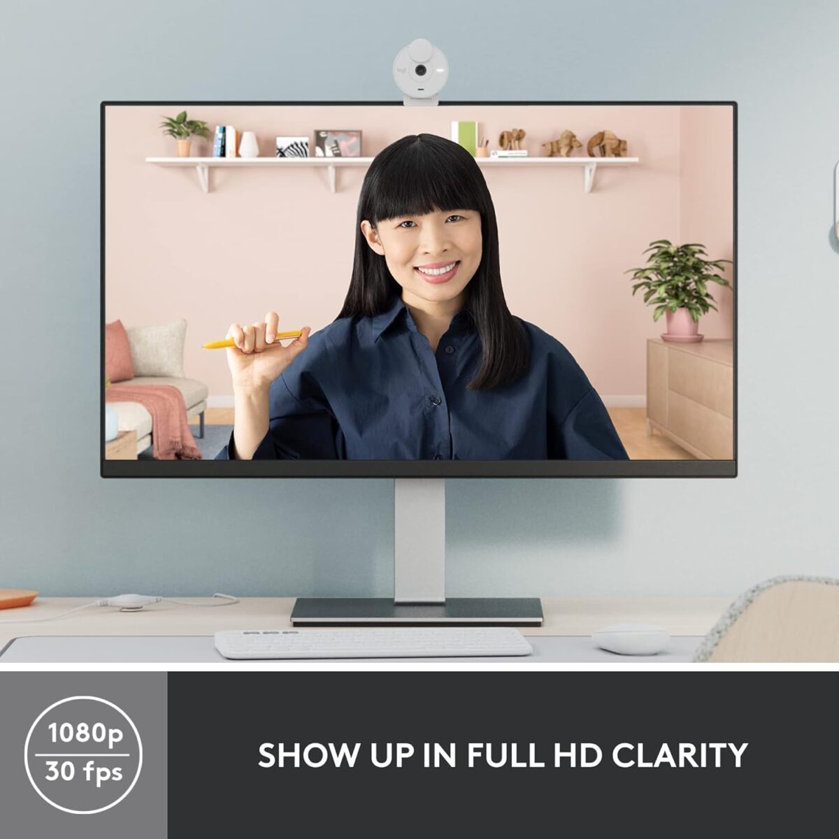Logitech Brio 300 Full HD Webcam with Privacy Shutter, Off- White - Image 4