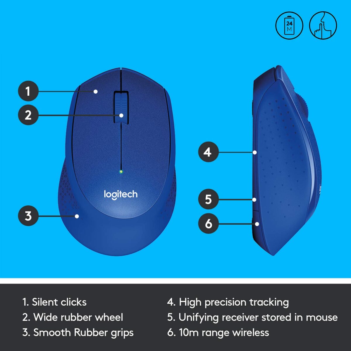 Logitech M331 Silent Plus Wireless Mouse - Blue - Image 4
