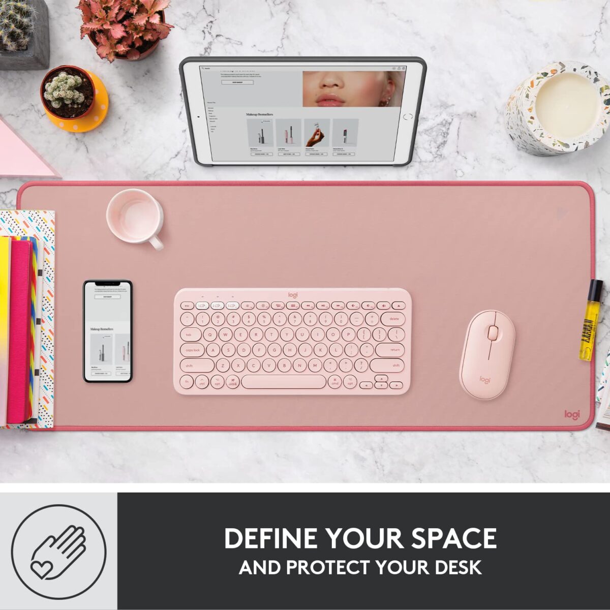 Logitech Desk Mat - Studio Series, Multifunctional Large Desk Pad, Darker Rose - Image 5