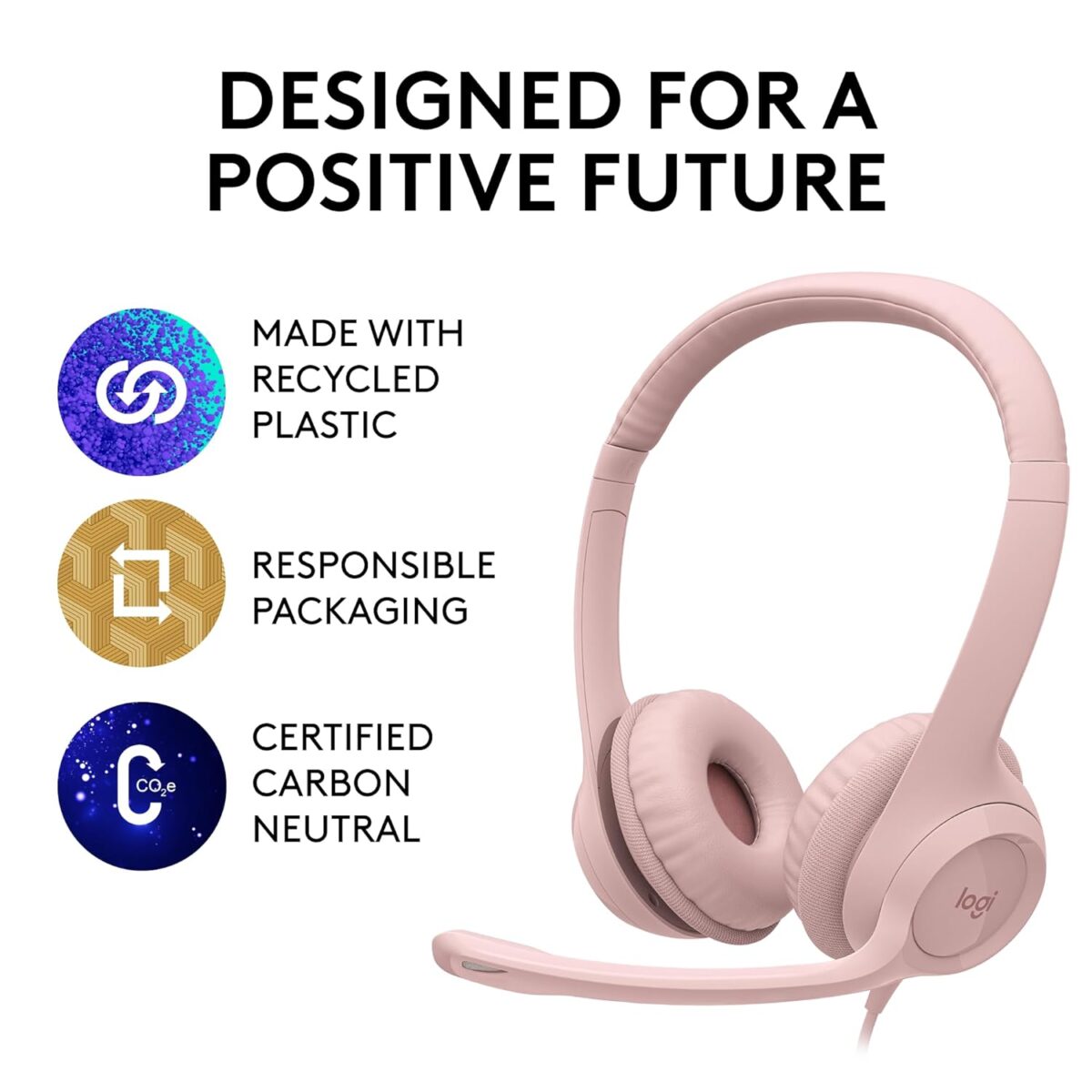 Logitech H390 Wired On Ear Headset for PC/Laptop, Rose - Image 3