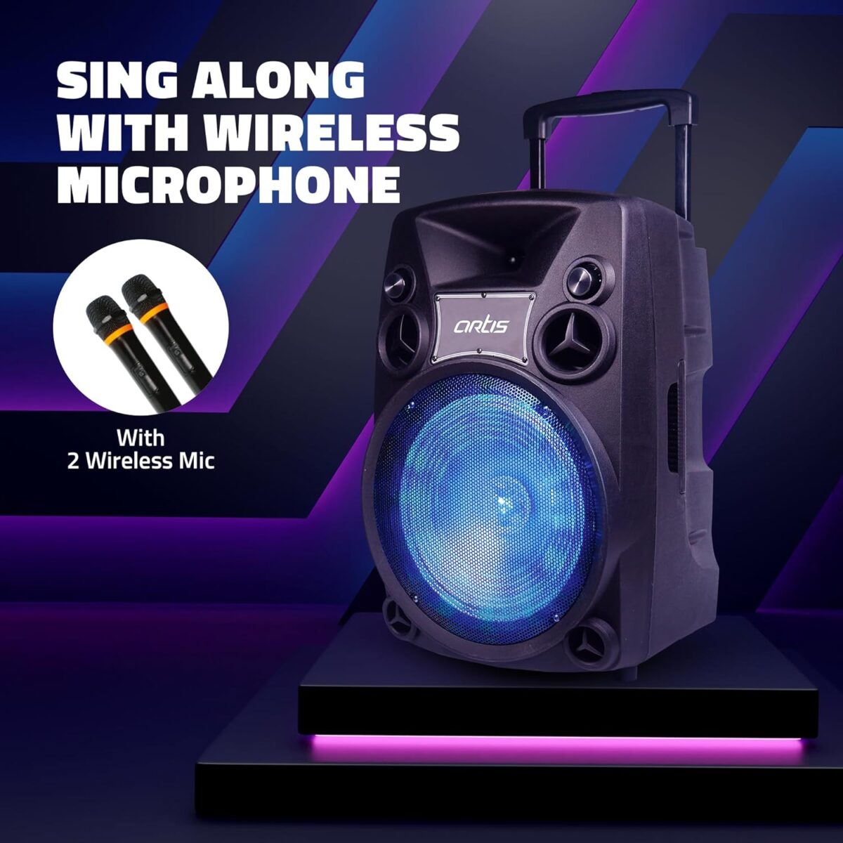 Artis BT918 12 Inch Karaoke Bluetooth PA System Portable Trolley Speaker - Image 3