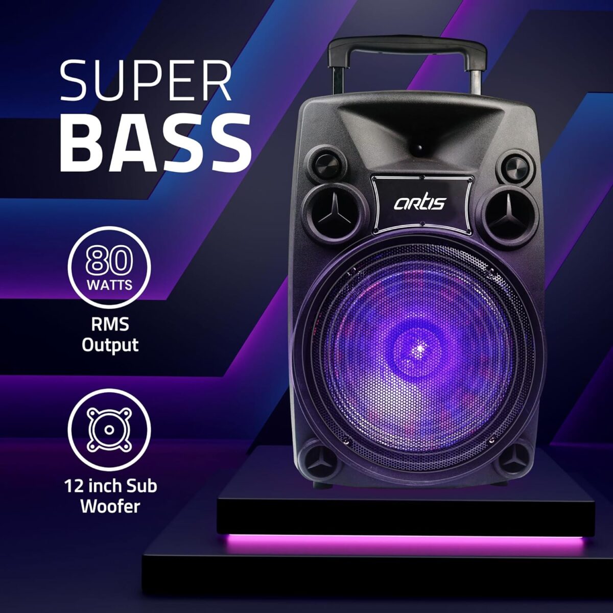 Artis BT918 12 Inch Karaoke Bluetooth PA System Portable Trolley Speaker - Image 5