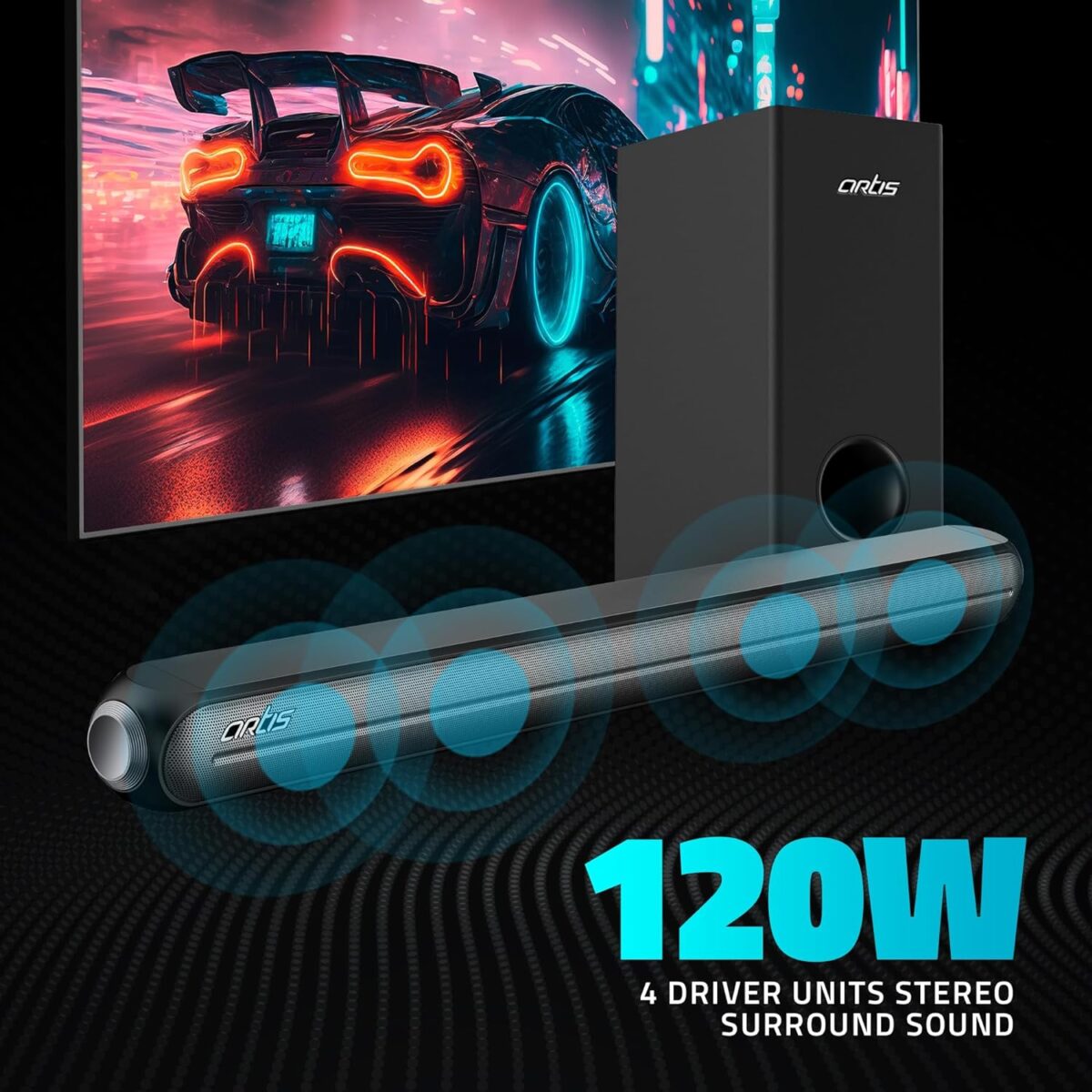 Artis X700 2.1 CH 120 Watts Bluetooth Sound bar with Wired Subwoofer - Image 4