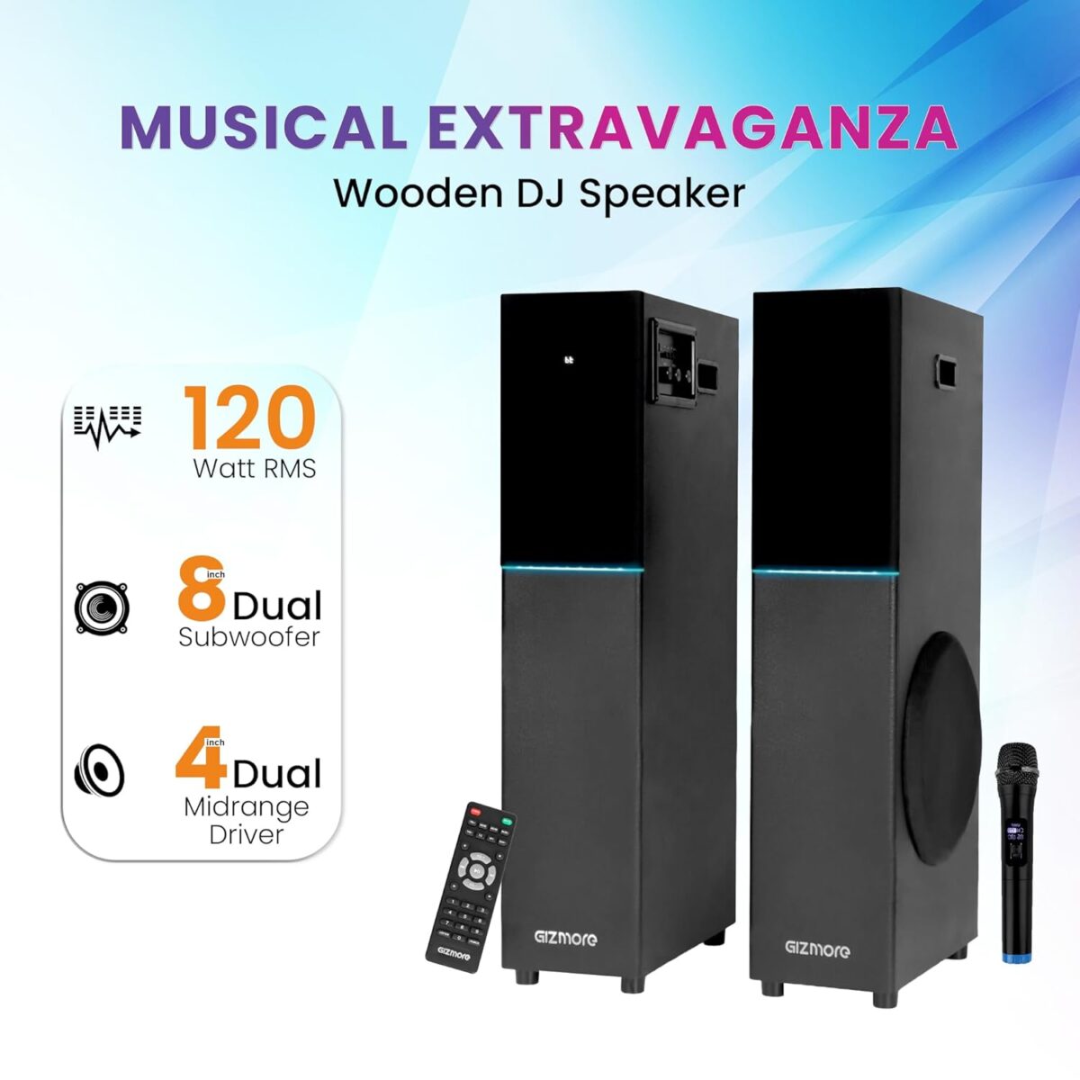 GIZMORE DT11500 120W Dual Tower Wooden Speaker - Image 2