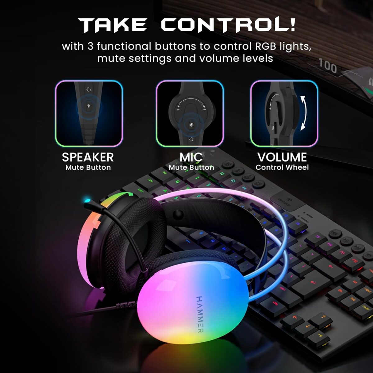HAMMER Blaze Wired Over Ear Gaming Headset (cyan) - Image 4