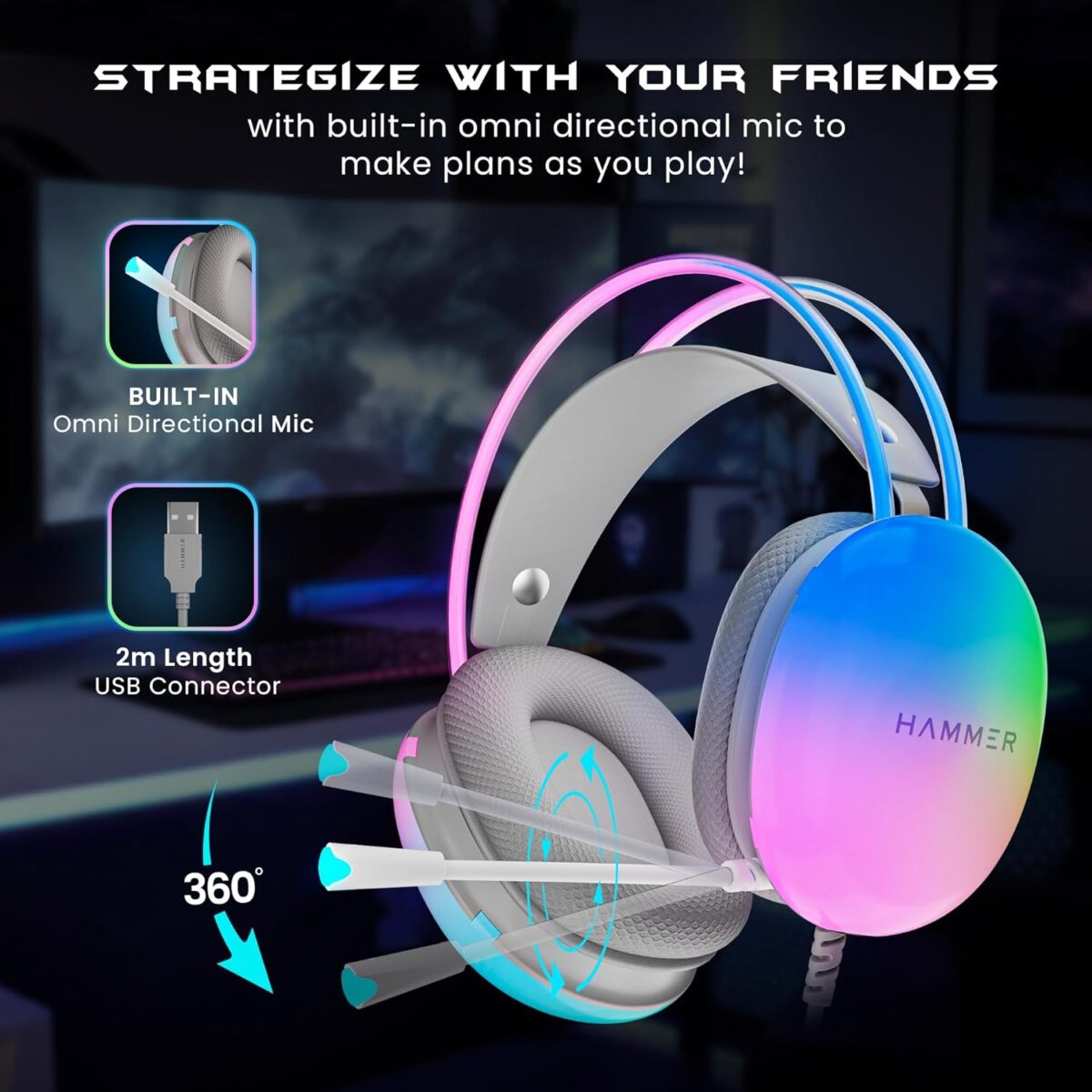 HAMMER Blaze Wired Over Ear Gaming Headset (cyan) - Image 1