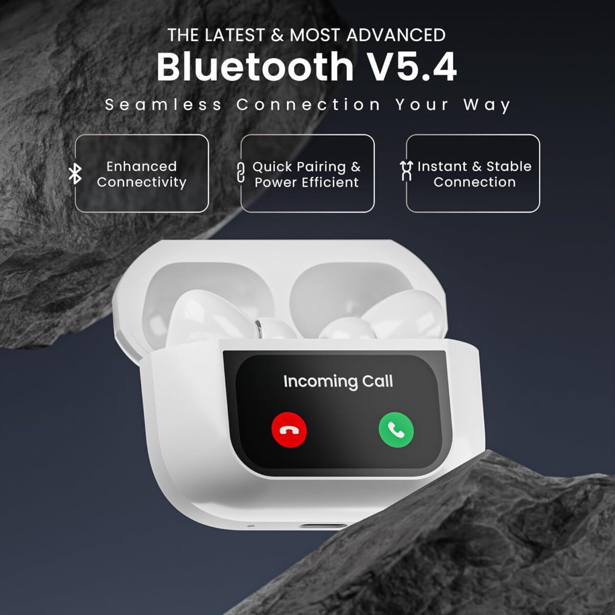 HAMMER Screen TWS, ANC (32dB), Smart Touch Display True Wireless Buds, Type-C (White) - Image 3