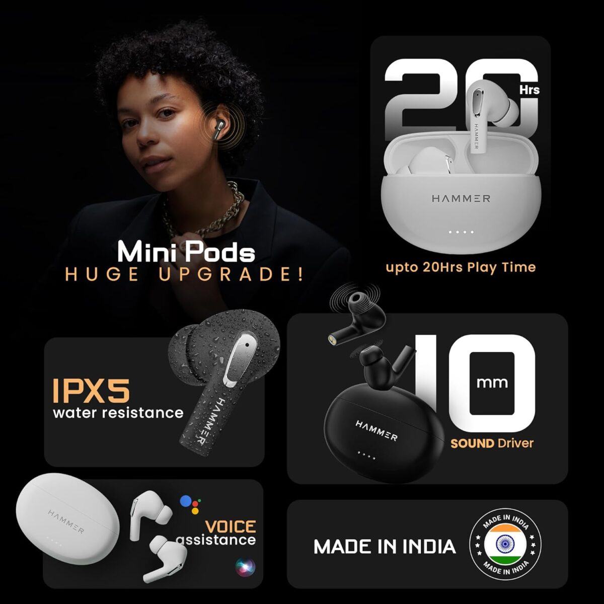 HAMMER Mini Pods True Wireless Earbuds Type-C (White) - Image 2