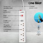 One Beat Extension Board with 4 Socket, 2USB Ports and 4 Meter Power Cord (OB-20424-U) - Image 3