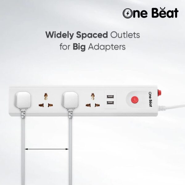 One Beat Extension Board with 4 Socket, 2USB Ports and 3 Meter Power Cord (OB-20423-U)