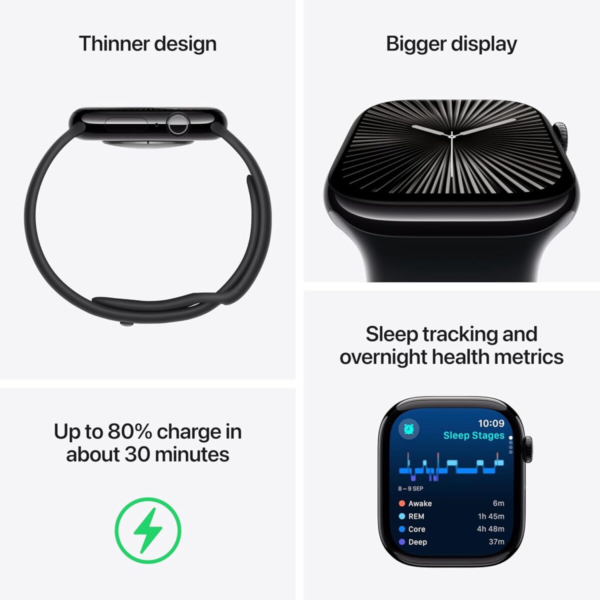 Apple Watch Series 10 [GPS 42 mm] with Jet Black Aluminium Case with Black Sport Band - Image 2
