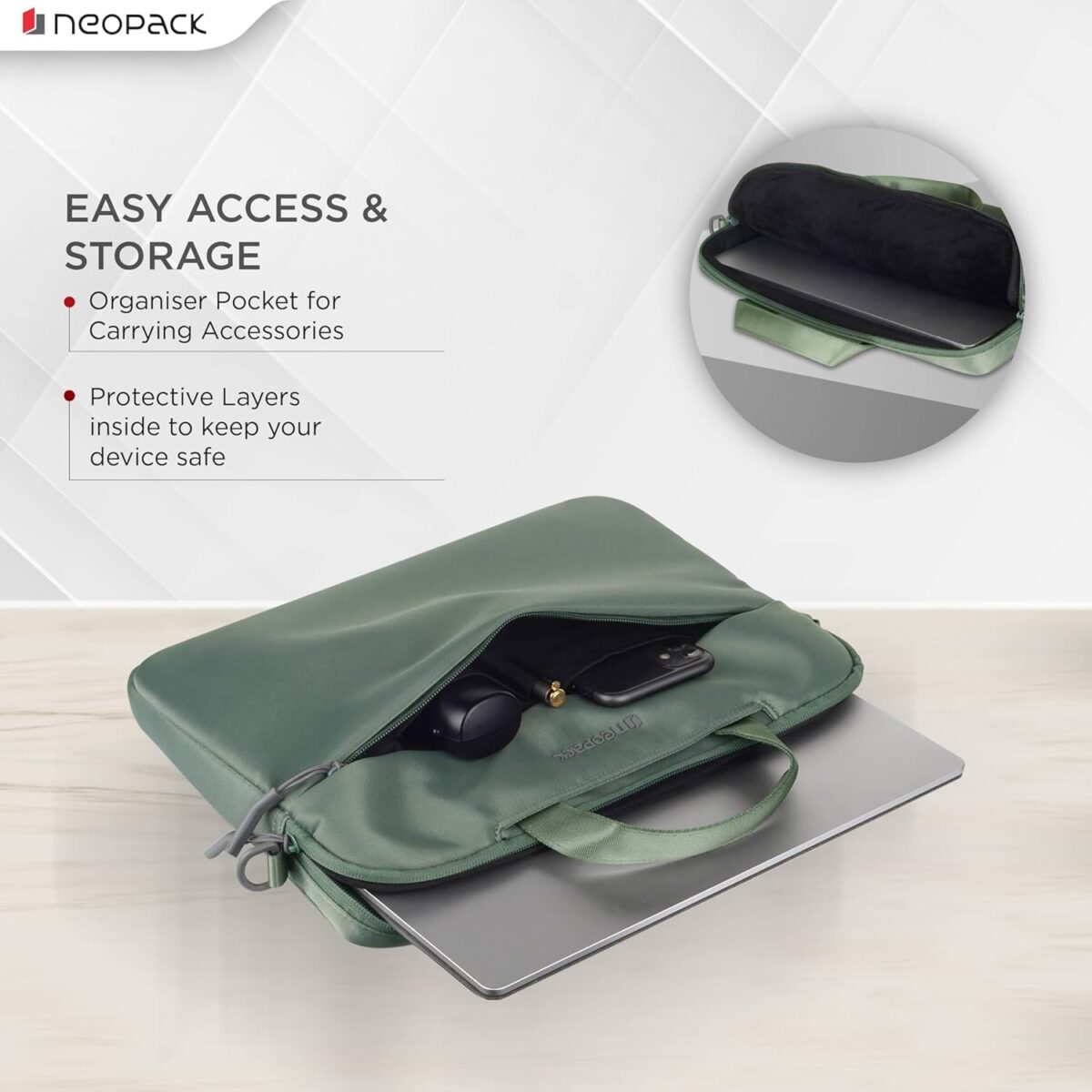 Neopack Sling Sleeve Slim Laptop Bag- (Green) - Image 3