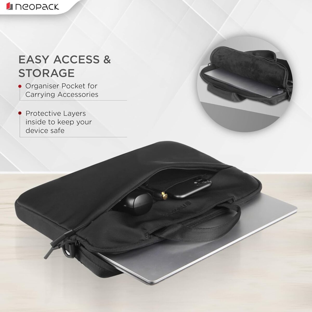 Neopack Sling Sleeve Slim Laptop Bag- (black) - Image 3