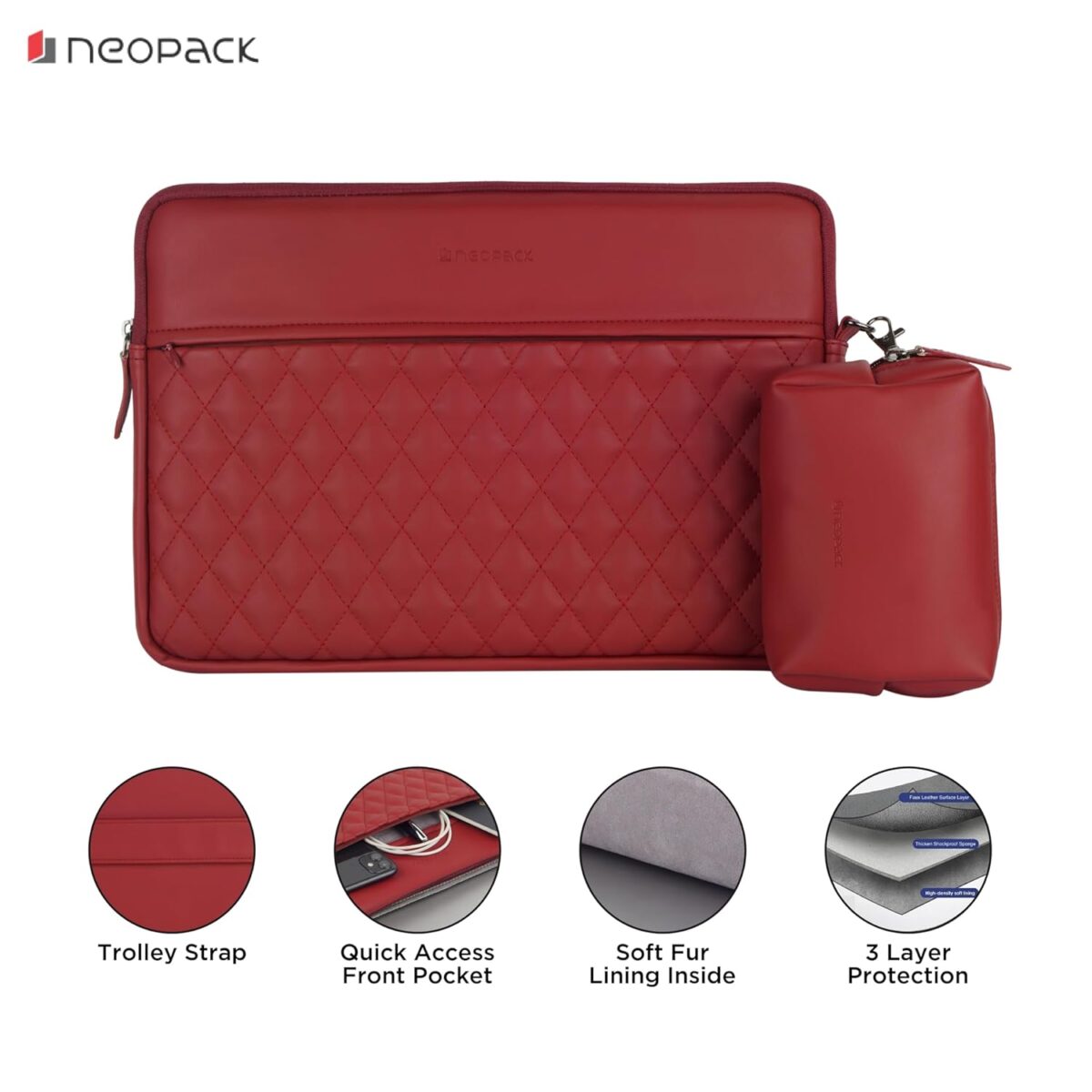 Neopack Stanley Sleeve/Slip Case with Pouch for MacBook -Red - Image 2