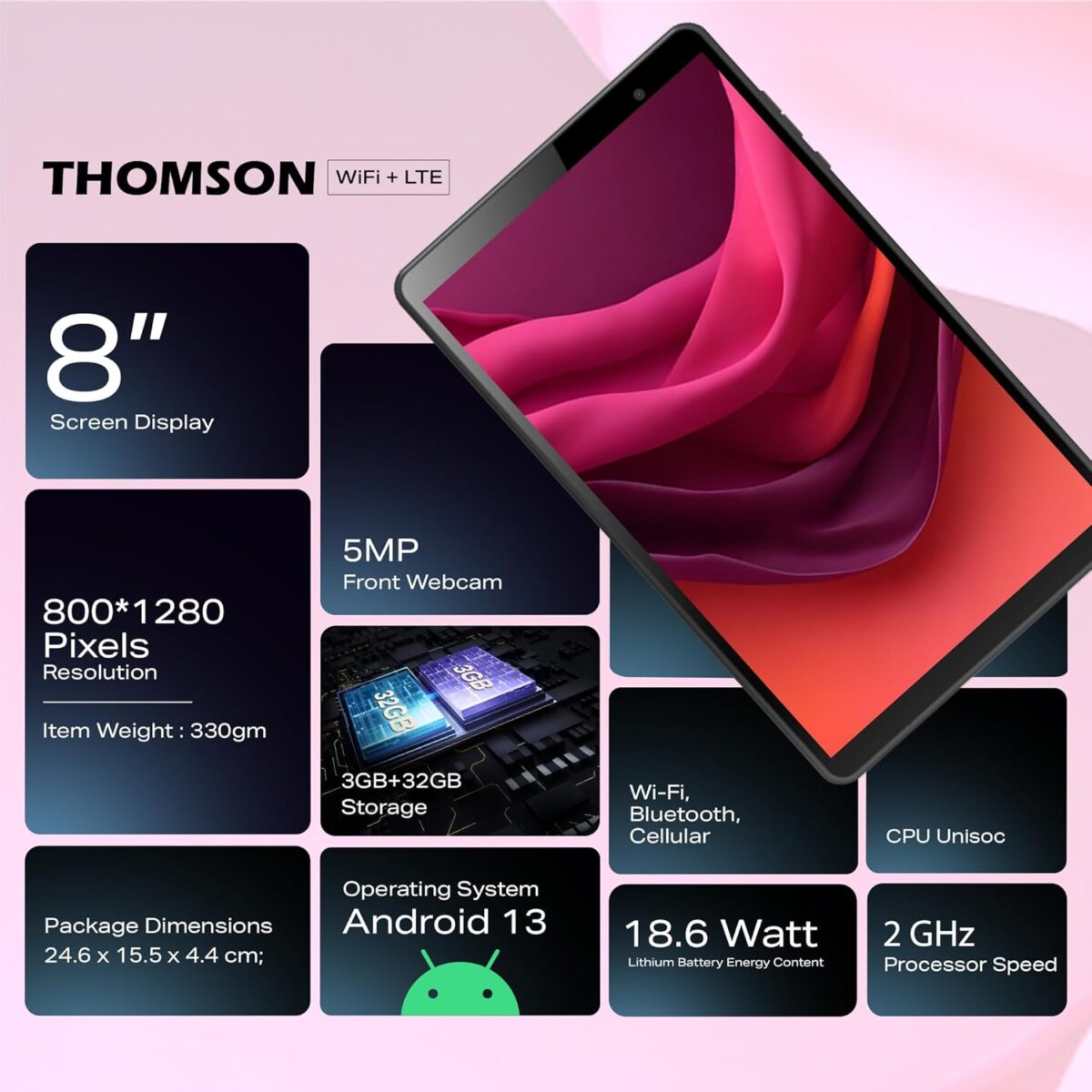THOMSON 4G+WiFi Calling Tablet 3/32GB - Black - Image 2