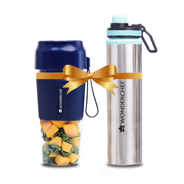 Wonderchef Nutri-cup Portable Blender + Sippy Stainless Steel Bottle, Gift Combo
